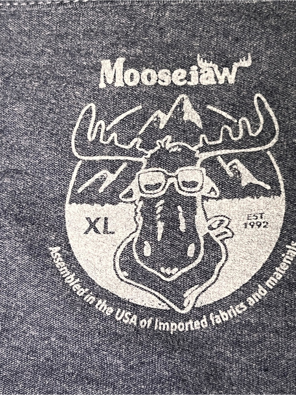 Moosejaw Blue Gray tee. Cotton lightweight, breathable perfect for the summer.